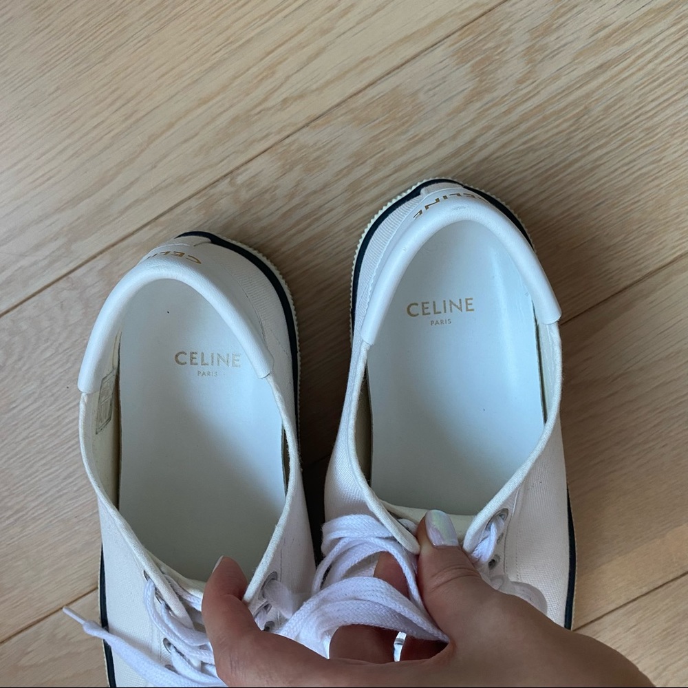 CELINE Blank Low Lace Up Canvas Sneakers Off White size 35 - Picture 12 of 16